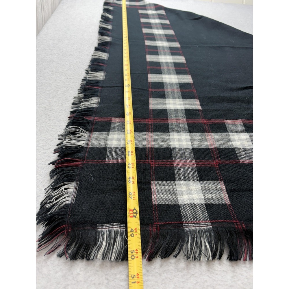 Wool Touch Scarf Womens One Size Black Plaid Square Fringe Shawl Wrap Cozy - Picture 6 of 9